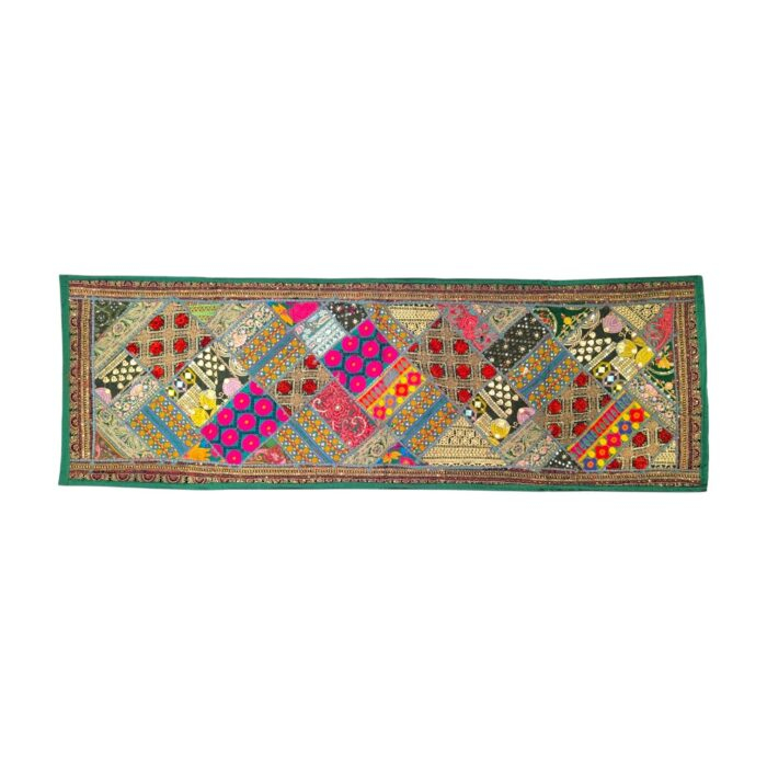 Patchwork Indian table runner - Green - Image 2