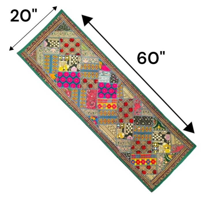 Patchwork Indian table runner - Green - Image 5