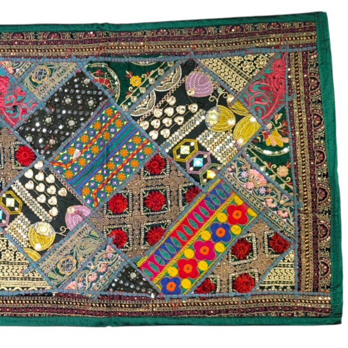 Patchwork Indian table runner - Green - Image 3