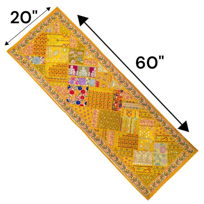 Patchwork Indian table runner - Yellow - Image 5
