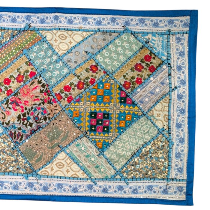 Patchwork Indian table runner - Turquoise - Image 3