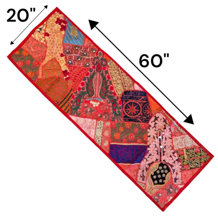 Patchwork Indian table runner - Red - Image 5