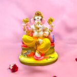 Ganesha On Singhasan - Pink cushion | Ganesh Murti for home | 8 inch