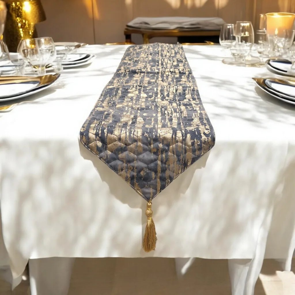 Luxurious Table runner | Padded with Grey and Gold hues