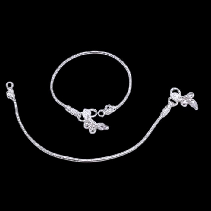 Pair of Pure Silver Anklets - Plain Snake chain design