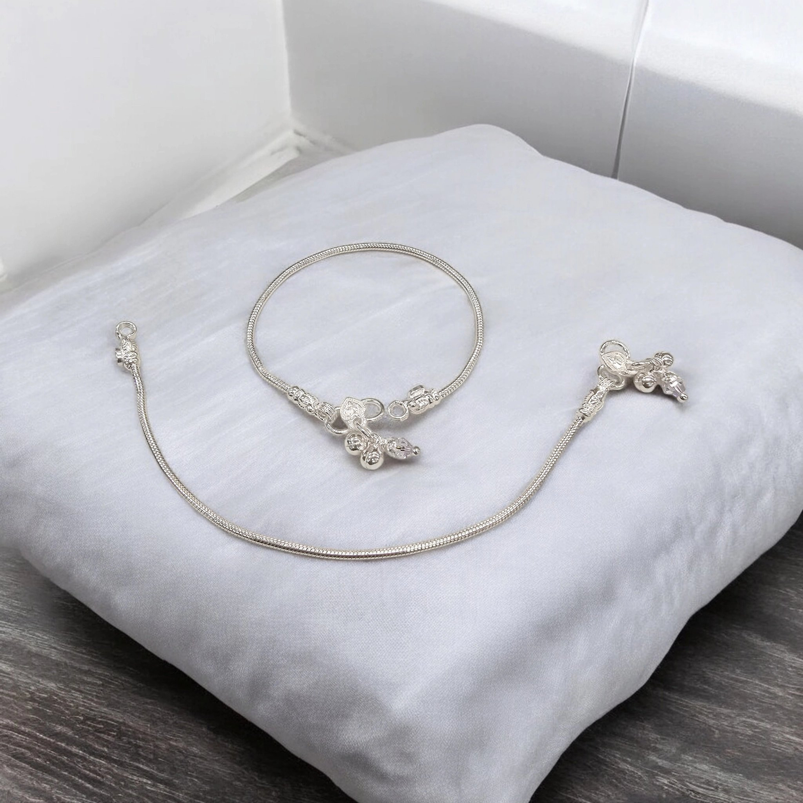 Pair of Pure Silver anklets - 7.5 inch | Anklets for Girl Pair of Pure Silver anklets - 7.5 inch | Anklets for Girl