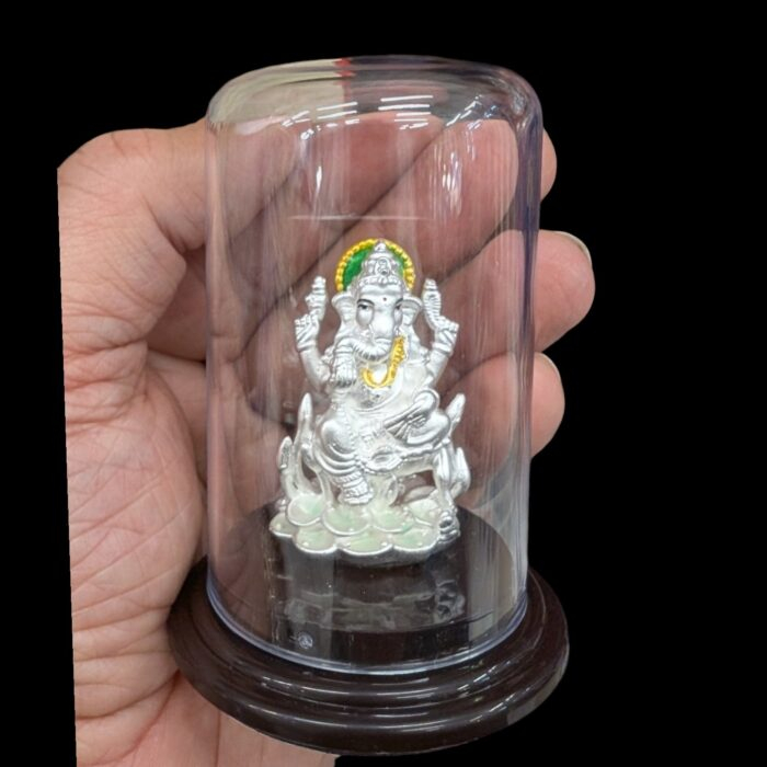 999 Pure silver Ganesha Idol on Lotus | Ganpati Car Dashboard Statue