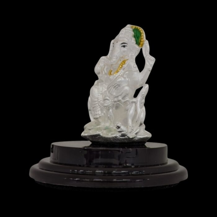 Side view of Pure silver Ganesha Idol on Lotus | Ganpati Car Dashboard Statue