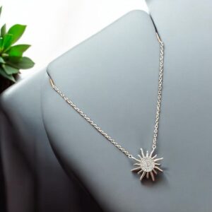 Pure Silver Sun shape Pendant with Chain | 925 Sterling Silver Necklace