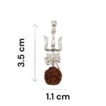 Dimensions of the sterling silver Pendant with Shiva Trishul, Damru and natural rudraksha