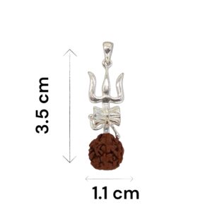 Dimensions of the sterling silver Pendant with Shiva Trishul, Damru and natural rudraksha