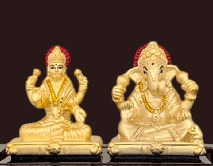 999 Pure silver Lakshmi Ganesh Idol - 24K Gold Plated
