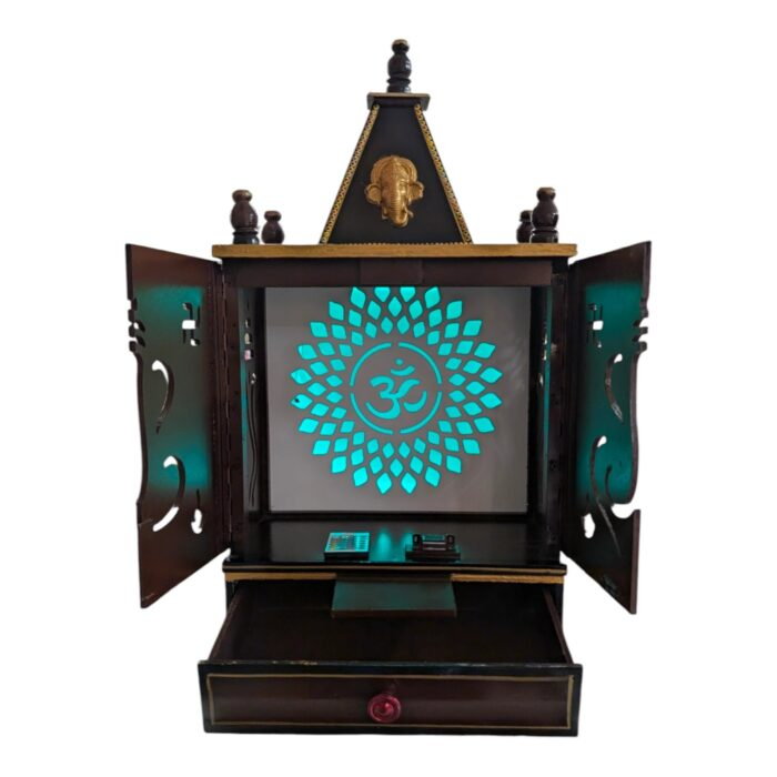 Wall mountable Wooden Home temple with doors and drawers | Puja Mandir