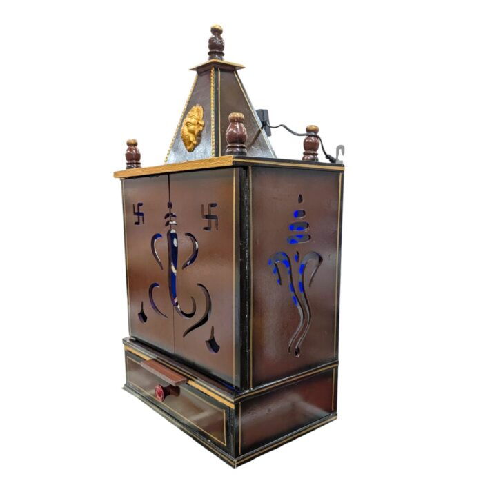 Side View of Wall mountable Wooden Home temple with doors | Puja Mandir