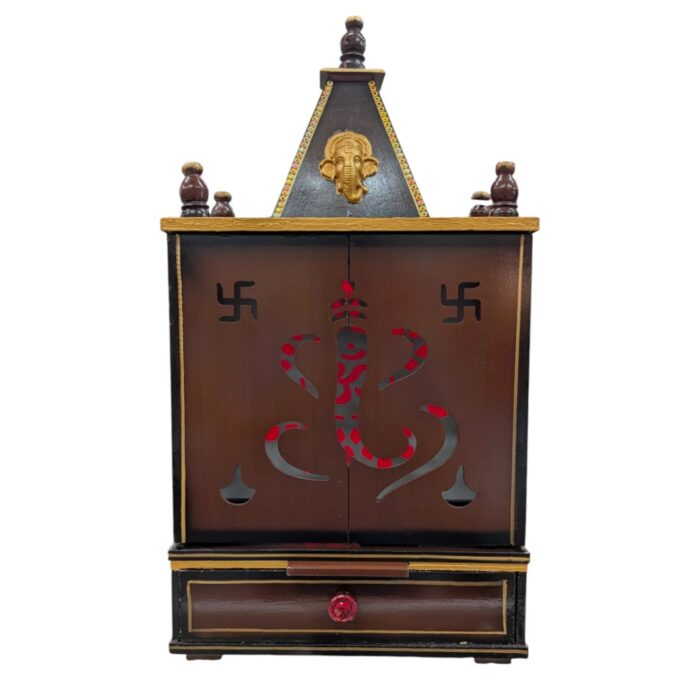 Wall mountable Wooden Home temple with doors | Puja Mandir