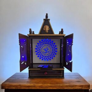 Wooden Home temple with doors | Puja Mandir with Led Backlit Panel
