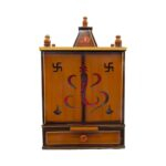 Wooden Home temple with doors | Puja Mandir with Led Backlit Panel