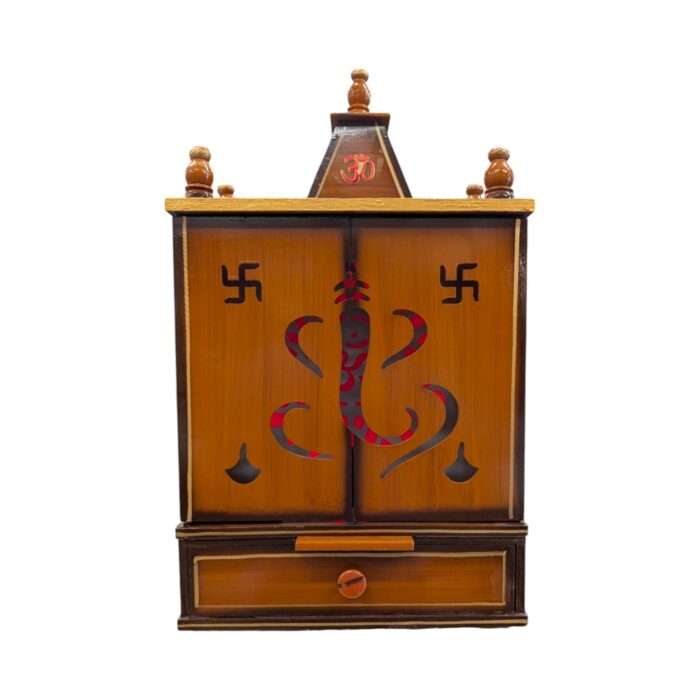 Wooden Home temple with doors | Puja Mandir with Led Backlit Panel