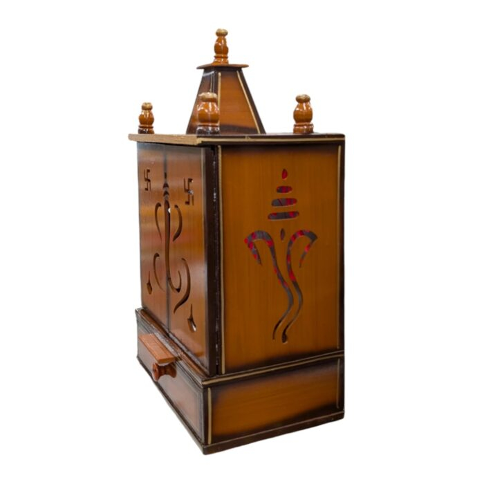 Wooden Home temple with doors | Puja Mandir with Led Backlit Panel