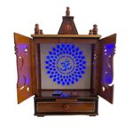 Wooden Home temple with doors | Puja Mandir with Led Backlit Panel