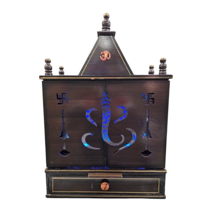 Wooden Mandir for home| Backlit Led Panel with Doors in this Temple for Home