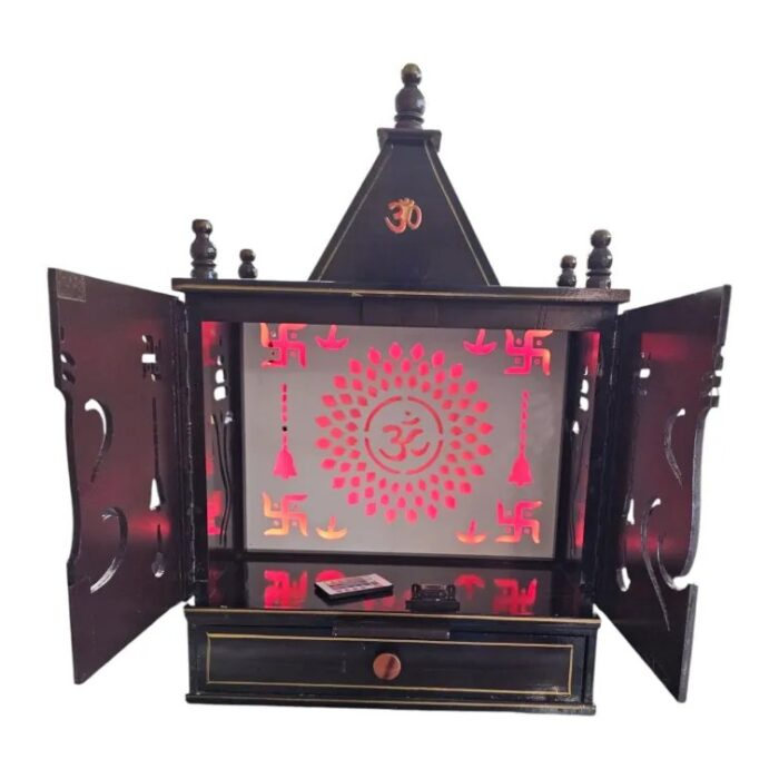 Wooden Puja Mandir for home| Backlit Led Panel with Doors