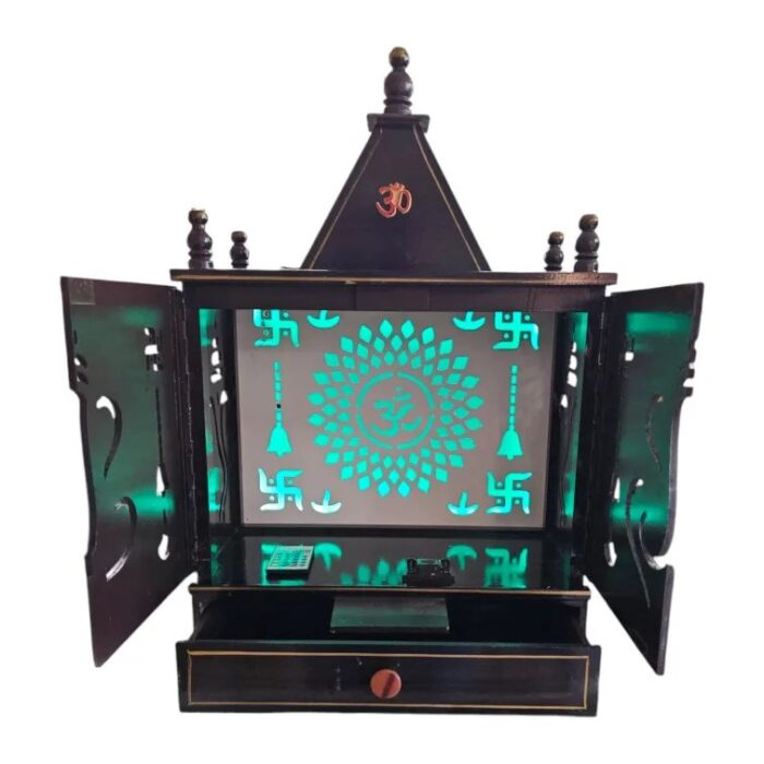 Backlit Wooden Home Temple with doors and drawer