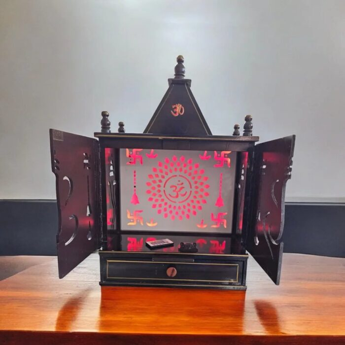 Wooden Mandir for home| Backlit Led Panel with Doors in this Temple for Home