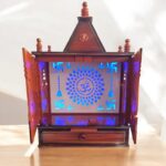 Wooden Mandir for home| Backlit Led Panel with Doors in this Temple for Home