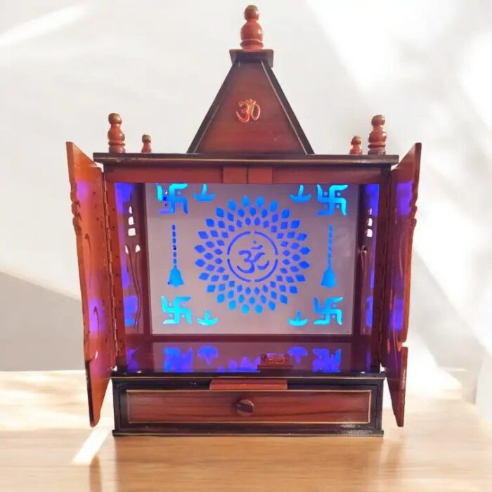 Wooden Mandir for home| Backlit Led Panel with Doors in this Temple for Home