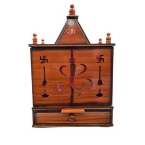 Wooden Home Temple | Pooja Mandir with Backlit Led Panel and Doors