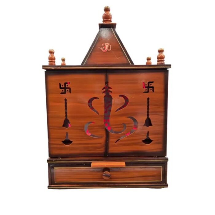 Wooden Puja Mandir for home| Backlit Led Panel with Doors