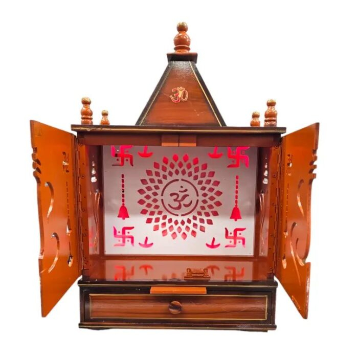 Wooden Puja Mandir for home| Backlit Led Panel with Doors