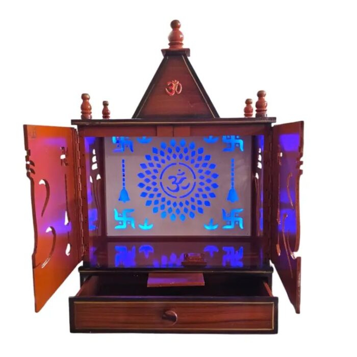Drawer and Jyot holder in this Wooden Home Mandir in Canada and USA