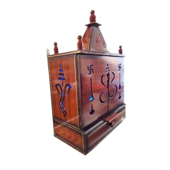 Wooden Puja Mandir for home| Backlit Led Panel with Doors