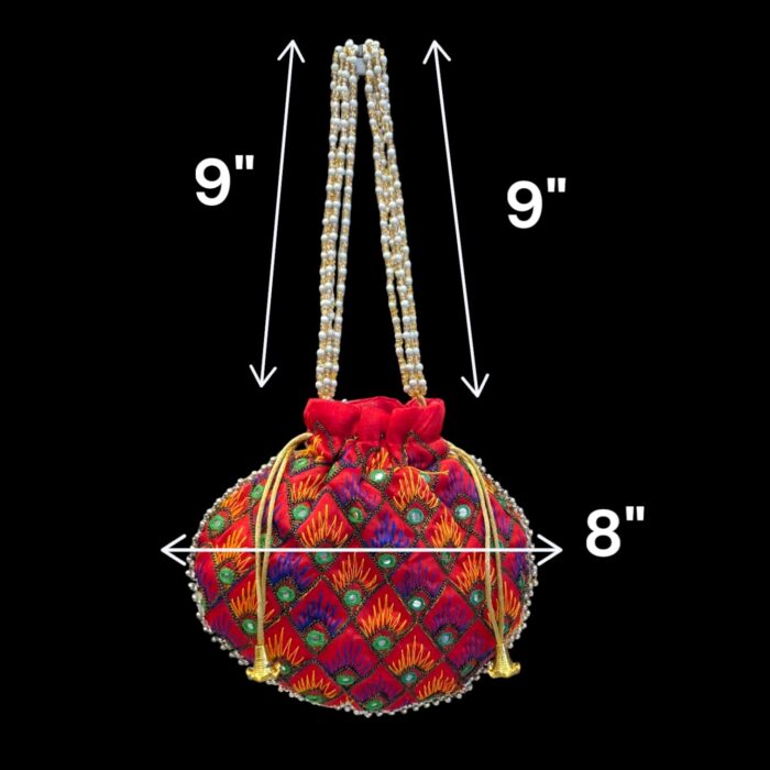Handmade Embroidered Potli Bag - Red