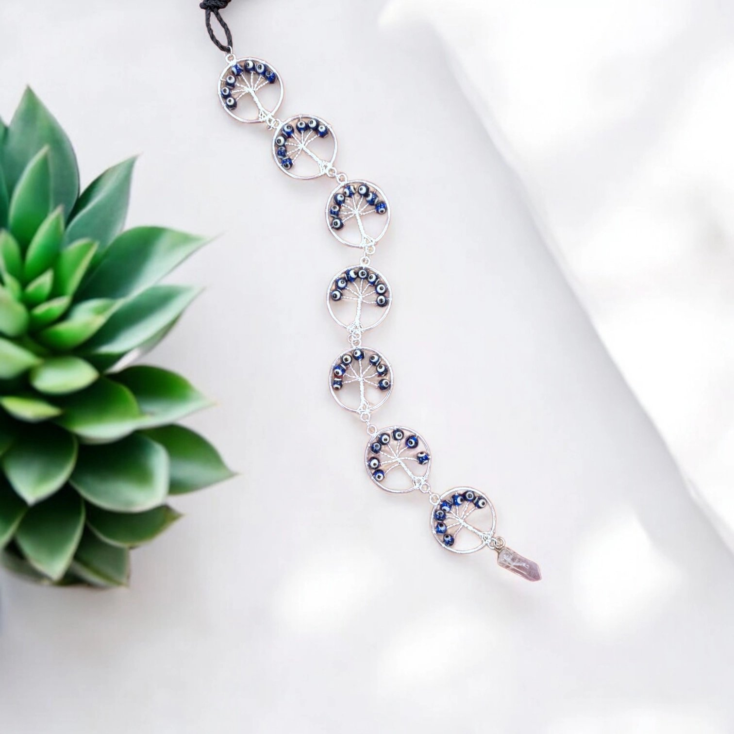 Photoroom-20250605_183903.webp Tree of Life Hanging Decor with evil eye beads - Wall Decor - Silver - Image 1