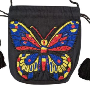 Cotton sling bag with intricate butterfly beadwork