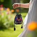 Black beaded butterfly sling bag handmade in cotton