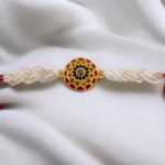 Designer Gold and Pearl rakhi | Quick Ships in Canada and USA