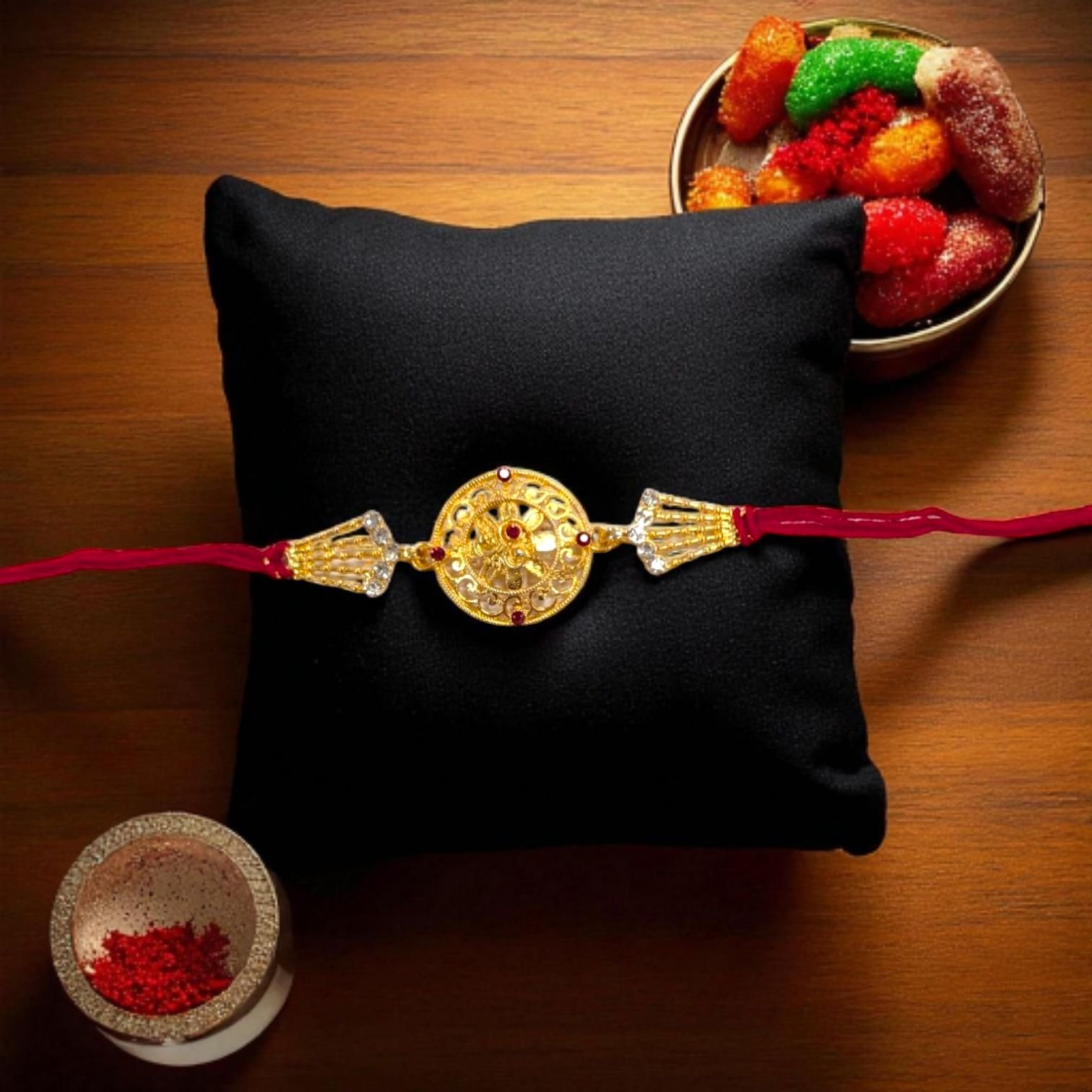 Simplistic Gold platted Rakhi Simplistic Gold platted Rakhi for quick delivery in Canada/US