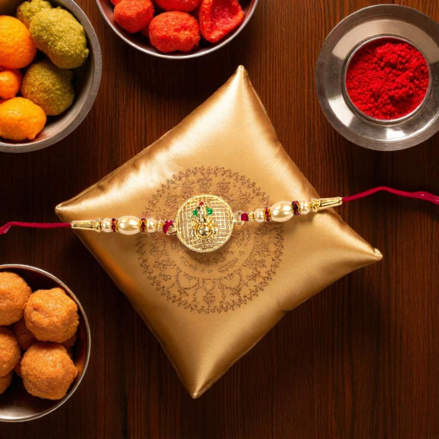 Ganesha Rakhi - Golden Oxidized Send Rakhi to Canada : Ganesha Rakhi - Golden Oxidized