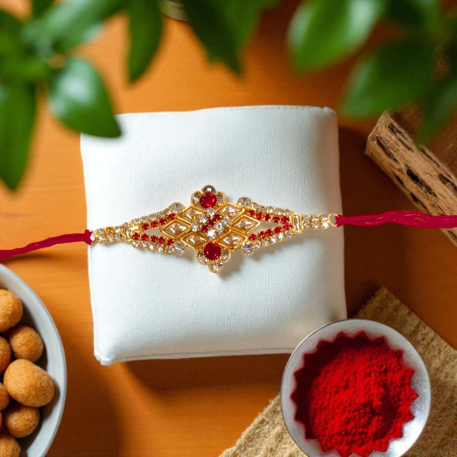 Dazzling Rakhi with gold plated cz stone Dazzling Rakhi with gold plated cz stone