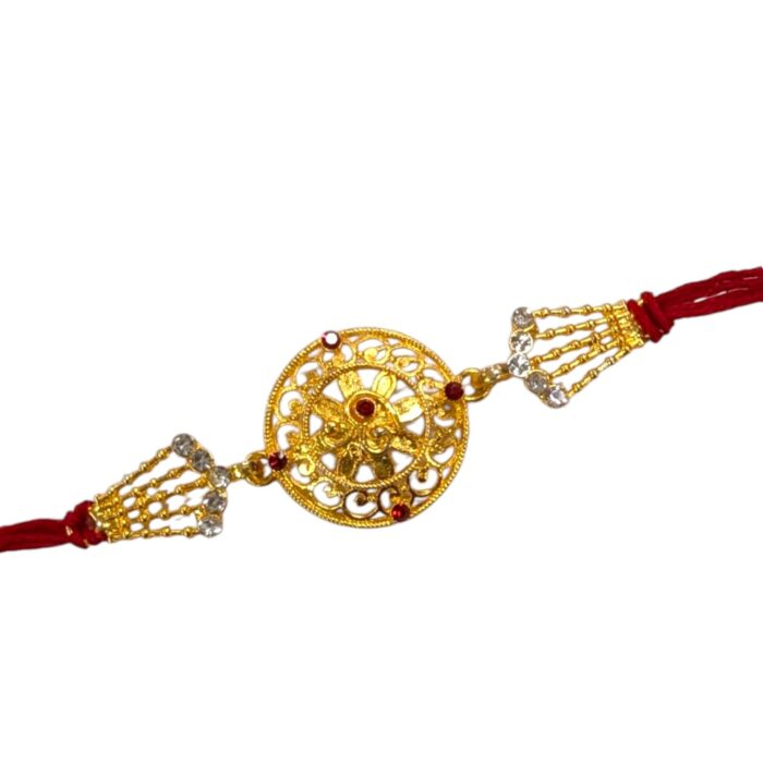 Simplistic Gold platted Rakhi for quick delivery in Canada/US