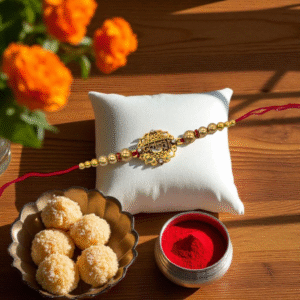 Send Rakhi to Canada : Elegant Gold Plated Kanha Rakhi