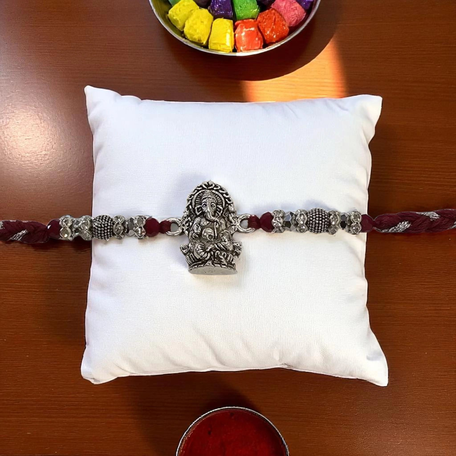 Silver Oxidized Ganesha Rakhi Silver Oxidized Ganesha Rakhi