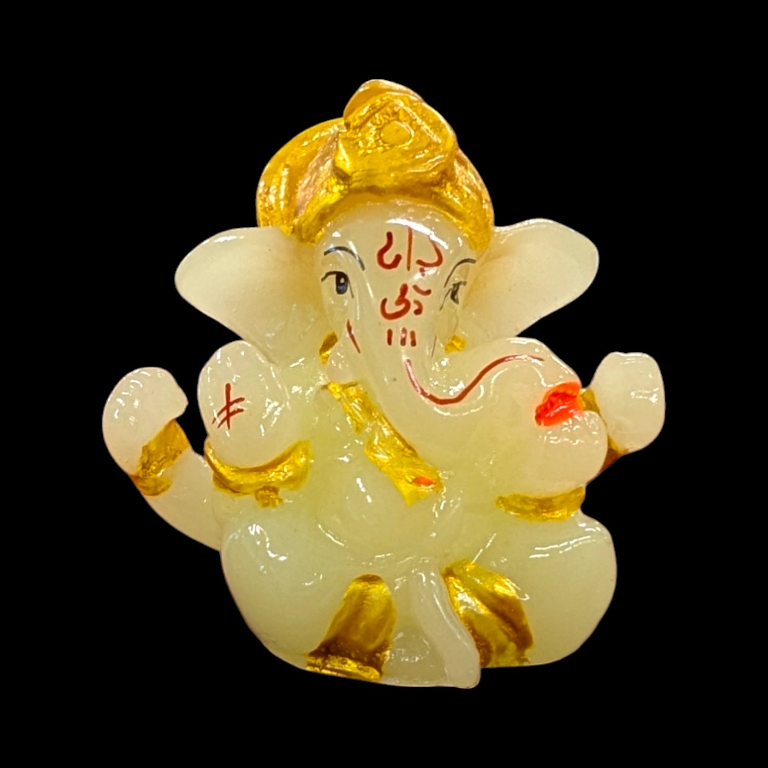 Photoroom-20250604_150756_3.webp Glow in the dark Car Dashboard Ganesha Idol with Golden Pugri - Image 1