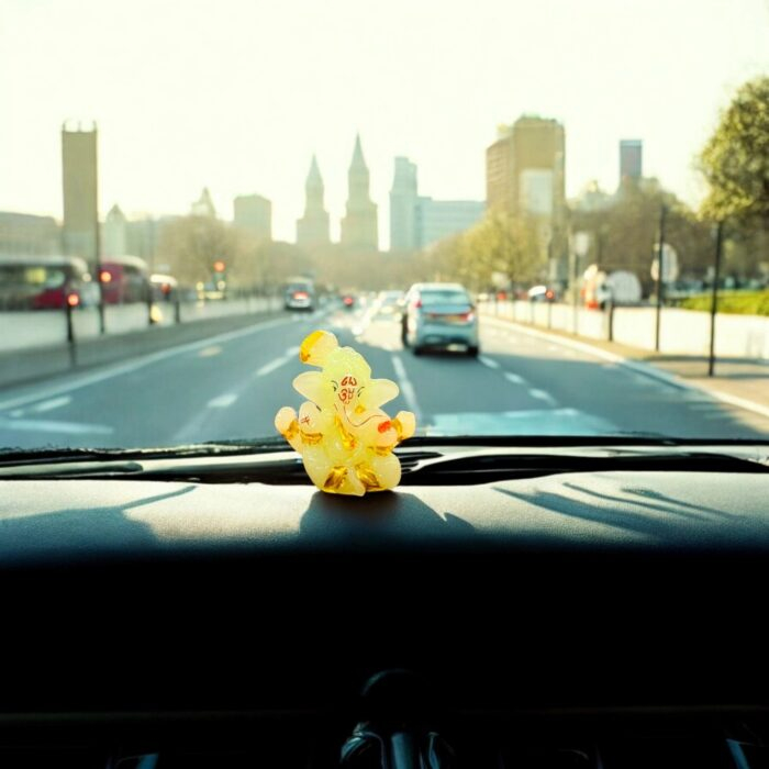 Glow in the dark Car Dashboard Ganesha Idol with Pugri - Image 2