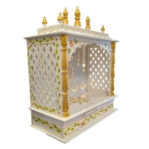 Side view of Wooden Home temple with White and Gold finish
