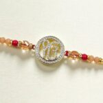 Close up of Premium Ik onkar Rakhi - AD Stone | Send Rakhi to Canada